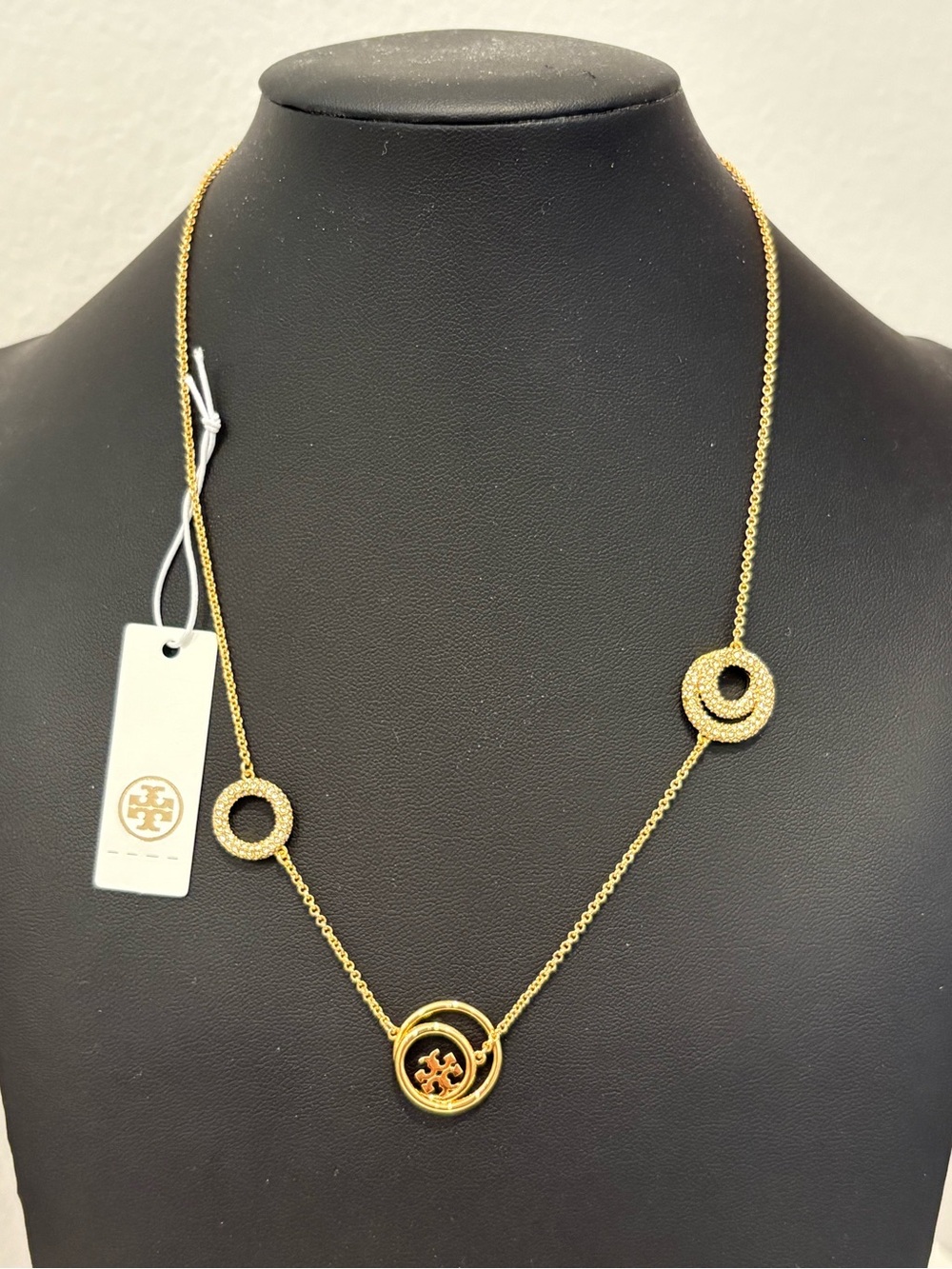 Tory Burch Pave Ring Logo Necklace